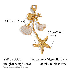 Золотой Пляжные подвесные украшения из нержавеющей стали, с карабин-лобстерами , раковина и морская звезда, золотые, 140 мм