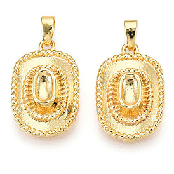 Настоящее золото 18K Латунные подвески, без кадмия и без свинца, кепка прелести, реальный 18 k позолоченный, 21x13.5x5 мм, отверстие : 5x2.5 мм, лоток : 9x5.5 мм