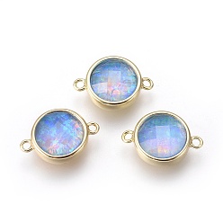 Cornflower Blue Sythetic Opal Links connectors, with Brass Findings, Flat Round, Golden, Cornflower Blue, 17.5x12x5.5~6mm, Hole: 1.5mm
