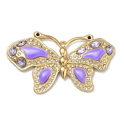 Средний Синий Шифер 304 из нержавеющей стали горный хрусталь подвески, бабочки прелести, cmолой, реальный 18 k позолоченный, вакуумное покрытие pvd, долговечный, средний грифельно-синий, 35x64.5x5 мм, отверстие : 3x2 мм