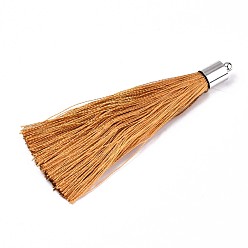 (932FM) Темно-синий аква-матовый с подкладкой Волокна кисточки большие подвесные украшения, с платиновым покрытием из латуни нахождения, темно-золотистые, 70~73x7~25 мм, отверстие : 1.8 мм