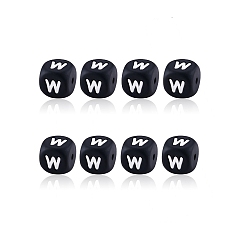 Letter W 20 шт. черные силиконовые бусины в виде кубических букв 12x12x12 мм квадратные бусины с алфавитом в виде кубиков с 2 мм отверстием прокладка свободные бусины с буквами для браслета, ожерелья, ювелирных изделий, буква.w, 12 мм, отверстие : 2 мм