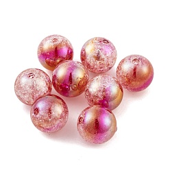 Темно-Красный Двухцветные акриловые бусины с радужным переливающимся УФ-покрытием, треск стиле, круглые, темно-красный, 15.5 мм, отверстие : 2.7 мм