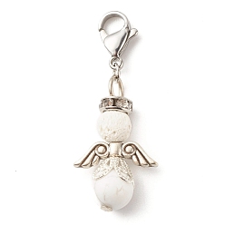 Howlite Natural Howlite & Lava Rock Bead Pendants, with Tibetan Style Alloy Beads, Wing, 39.5mm