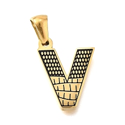Letter V Золотые подвески 304 из нержавеющей стали, образец коры, Буква V, 18x14x2.5 мм, отверстие : 5.5x3 мм