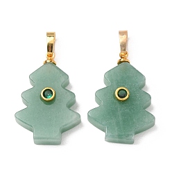 Зеленый Авантюрин Естественный зеленый авантюрин подвески, Подвески для рождественской елки с фурнитурой из микрофибры из латуни, золотые, 28x20x7.5 мм, отверстие : 7x4 мм