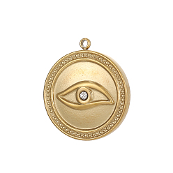 Прозрачный 304 кубический стальные подвески из нержавеющей диоксида циркония, плоский круглый с подвесками для глаз, ионное покрытие (ip), реальный 14 k позолоченный, прозрачные, 17x15 мм