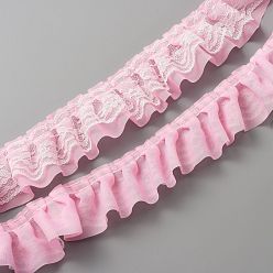 Pink Double-Layer Pleated Polyester Chiffon Lace Trim, for Costume Decoration, Pink, 2 inch(50mm)