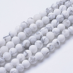 Howlite Natural Howlite Beads Strands, Frosted Style, Round, 10~10.5mm, Hole: 1.2mm, about 37~40pcs/strand, 14.9~15.1 inch(38~38.5cm)