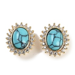 Настоящее золото 18K Синтетический бирюзовый пришитый стразы, с латунными микро проложить кубических выводы циркония, без кадмия, без никеля и без свинца, овальные, реальный 18 k позолоченный, 13x11x8.5 мм, отверстие : 1.5 мм