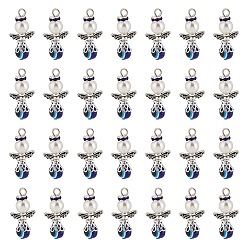 Античное Серебро 30шт. подвески из смолы от сглаза, с бусинами из сплава в тибетском стиле и акриловыми бусинами, имитирующими жемчуг, угол очарование, античное серебро, 28x14x8 мм, отверстие : 4 мм