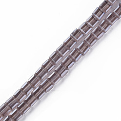 Old Rose Electroplate Transparent Glass Beads Strands, Faceted, Cube, Old Rose, 5x5x5mm, Hole: 1.2mm, about 100pcs/strand, 20.87 inch(53cm)