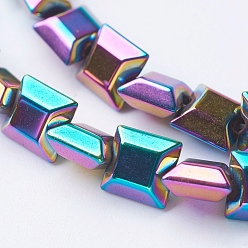 Rainbow Plated PVD Vacuum Plating Electroplate Non-magnetic Synthetic Hematite Beads Strands, Grade A, Faceted, Square, Multi-color Plated, 6x6x3mm, Hole: 1mm, about 80pcs/strand, 15.7 inch(40cm)