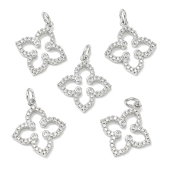 Platinum SHEGRACE Brass Micro Pave Clear Cubic Zirconia Pendants, Clover Charms, Cadmium Free & Nickel Free & Lead Free, Platinum, 18.5x16.5x2mm, Hole: 3mm