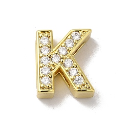Letter K Латунные микро проложить кубического циркония бусы, без свинца и без кадмия, долговечный, реальный 18 k позолоченный, Письмо K, 12x10.5x5 мм, отверстие : 8.5x2 мм