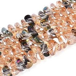 (52) Непрозрачная лаванда Гальванизируйте прозрачное стекло бисер нитей, слиток, граненые, разноцветные, 3~3.5x5.5~6x5~5.5 мм, отверстие : 0.9~1.2 мм, около 115~116 шт / нитка, 15.35~15.55 дюйм (39~39.5 см)