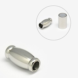 Stainless Steel Color Tarnish Resistant 304 Stainless Steel Magnetic Clasps with Glue-in Ends, Barrel, 16x8mm, Hole: 4mm