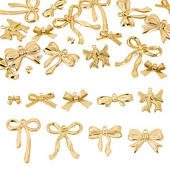 Настоящее золото 18K 16шт 8 стили латунные подвески с покрытием стойки, долговечный, бантом, реальный 18 k позолоченный, 9.5~40x7~31x2~4 мм, отверстие : 0.7~2.4 мм, 2 шт / стиль