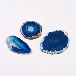 Marine Blue Natural Slice Agate Cabochons, Nuggets, Dyed, Marine Blue, 48~80x30~65x3~4mm