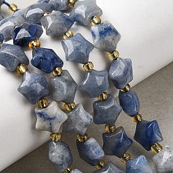 Синий Авантюрин Нити бусин из натурального голубого авантюрина, звезда, с бисером, окрашенная и подогревом, 10x10x6 мм, отверстие : 1 мм, около 36~37 шт / нитка, 14.76~14.96'' (37.5~38 см)
