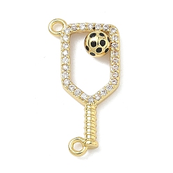 Настоящее золото 18K Латунные микропаве прозрачные подвески с фианитом, подвески для ракеток для пиклбола, с эмалью, без кадмия и без свинца, долговечный, стойки покрытие, реальный 18 k позолоченный, 21.5x11.5x4 мм, отверстие : 1.2 мм