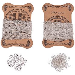 Серебро DIY ожерелье решений, с железными цепочками, железные открытые прыжковые кольца и латунные застежки в виде когтей лобстера, серебряные, 3x2x0.5 мм