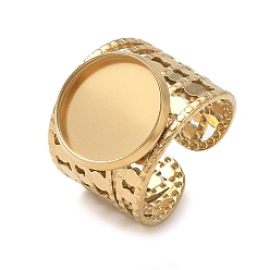 Golden 304 Stainless Steel Cuff Ring Components, Round Bezel Pad Ring Setting, Ion Plating(IP), Long-Lasting Plated, Golden, 17mm,18mm, Tray Size: 14mm