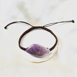 Аметист Бусины из натурального аметиста плетеные браслеты из бисера, регулируемые браслеты из вощеной веревки, внутренний диаметр: 2 дюйм (5.2 см) ~ 3-5/8 дюйм (9.2 см)