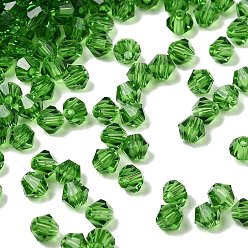 Зеленый лайм Прозрачные стеклянные бусины, двухконусные, граненые, зеленый лайм, 4x3.5 мм, отверстие : 0.8 мм, около 720 шт / упаковка
