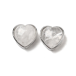 Хрусталь Латунные многорядные звенья из натурального кварцевого кристалла в форме сердца, платина, без кадмия и без свинца, 18x18x10~10.5 мм, отверстие : 1.8 мм