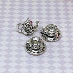 Античное Серебро Мини-металлический чайник, кофейник, Кукольный домик, кухонный миниатюрный набор кофейных чашек, сцена съемки, античное серебро, 16x13 мм