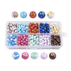 Mixed Color 10 Colors Baking Paint Glass Beads, Round, Mixed Color, 6mm, Hole: 1.3~1.6mm, about 68pcs/compartment, 680pcs/box