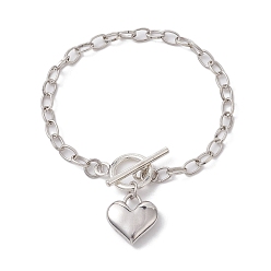 Платина Браслет-подвеска в форме сердца из сплава с кабельными цепочками, платина, 7-7/8 дюйм (20 см)