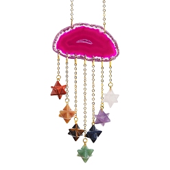 Темно-Розовый Подвески из кусочков натурального агата, с гексаграммой/сердцем из смешанных драгоценных камней, темно-розовыми, 210 мм