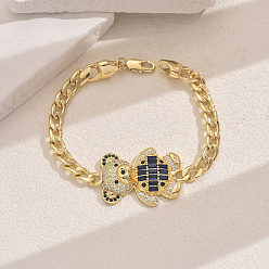 Синий Латунь микро проложить кубического циркония браслеты ссылку, кубинская цепочка ювелирные изделия для женщин, медведь, со сплавочной фурнитурой, золотые, синие, внутренний диаметр: 7-7/8 дюйм (20 см)