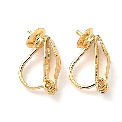 Настоящее золото 18K Латунные серьги с клипсами, без никеля , долговечный, за половину пробурено бисера, реальный 18 k позолоченный, 13.5x6x8 мм, отверстие : 3 мм, штифты : 1 мм