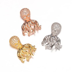 Mixed Color Octopus Brass Micro Pave Cubic Zirconia Peandats, Mixed Color, 22x15x6mm, Hole: 2mm
