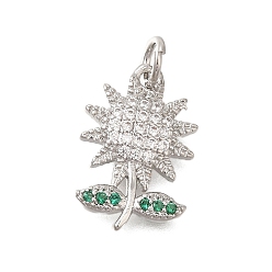 Платина Стойка металлическая латунная микропрофилированная кубическая циркония подвески, без свинца и без кадмия, долговечный, подсолнечник, платина, 16.5x11x2.5 мм, отверстие : 3.5 мм