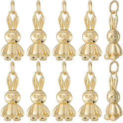 Настоящее золото 18K 12 латунные подвески шт., кролик, стойки покрытие, без кадмия и без свинца, долговечный, с целью перехода в кольце, реальный 18 k позолоченный, 18x8.5x4.5 мм, отверстие : 3.5 мм