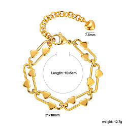 Heart 304 Stainless Steel Link Chain Bracelets for Women, Golden, Heart, 6.30 inch(16cm)