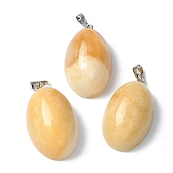 Топаз Нефрит Натуральный топаз нефрита подвески, Овальные подвески с латунной фурнитурой платинового тона, 33.5x19.5x14 мм, отверстие : 7x4 мм