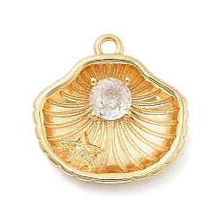 Золотой Латунные микро проложить кубического циркония подвески, форма ракушки с рисунком морской звезды, золотые, 14.5x15x4 мм, отверстие : 1.2 мм