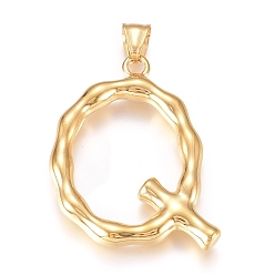 Letter Q 304 подвески из нержавеющей стали, бамбуковая буква, золотые, letter.q, 47x37x5.5 мм, отверстие : 5x8 мм