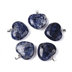 Содалитовое Природные подвески содалитом, сердце прелести, с 201 защелкой из нержавеющей стали на поручнях, цвет нержавеющей стали, 26~28x27.5~29x10~12 мм, отверстие : 7x2 мм