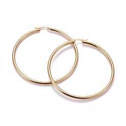 Золотой 201 серьги из нержавеющей стали, с 304 штифта из нержавеющей стали, гипоаллергенные серьги, Кольцевая форма, золотые, 66x3 мм, 9 датчик, штифты : 0.7x1 мм