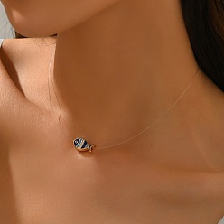 Синий Подвеска-кулон в виде полосатой рыбы из сплава с эмалью для женщин., золотые, синие, 16.14 дюйм (41 см)