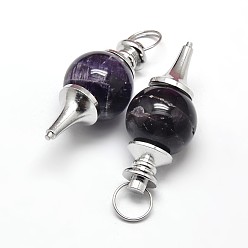 Аметист Платиновый оттенок цинка сплава природный аметист подвески, без свинца и без никеля , 41~43x18 мм, отверстие : 5.5 мм