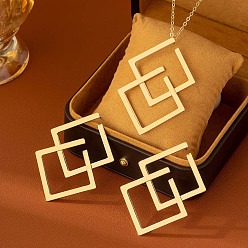 Золотой Комплект из ожерелья с подвеской в виде ромба и серег-гвоздиков из сплава, золотые, 400 мм