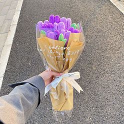 Dark Violet DIY Tulip Bouquet Display Decoration Knitting Starter Kit, Flower Bouquet Set for Beginners, Handmade Gift for Teacher Girlfriend, Dark Violet, 38x5cm
