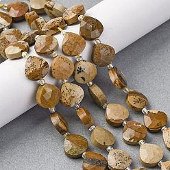 Пейзажный Джаспер Естественного изображения яшмы бисер нитей, граненое сердце, с бисером, 12x12x5 мм, отверстие : 1.2 мм, около 12 шт / нитка, 6.50'' (16.5 см)